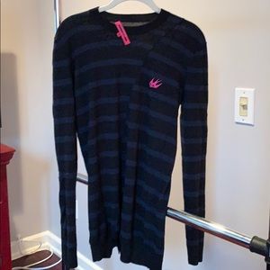 Navy and black striped sweater.